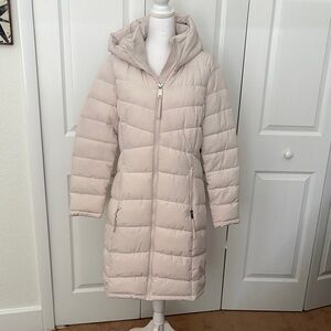 Calvin Klein Hooded Long Puffer Coat in Light Blush